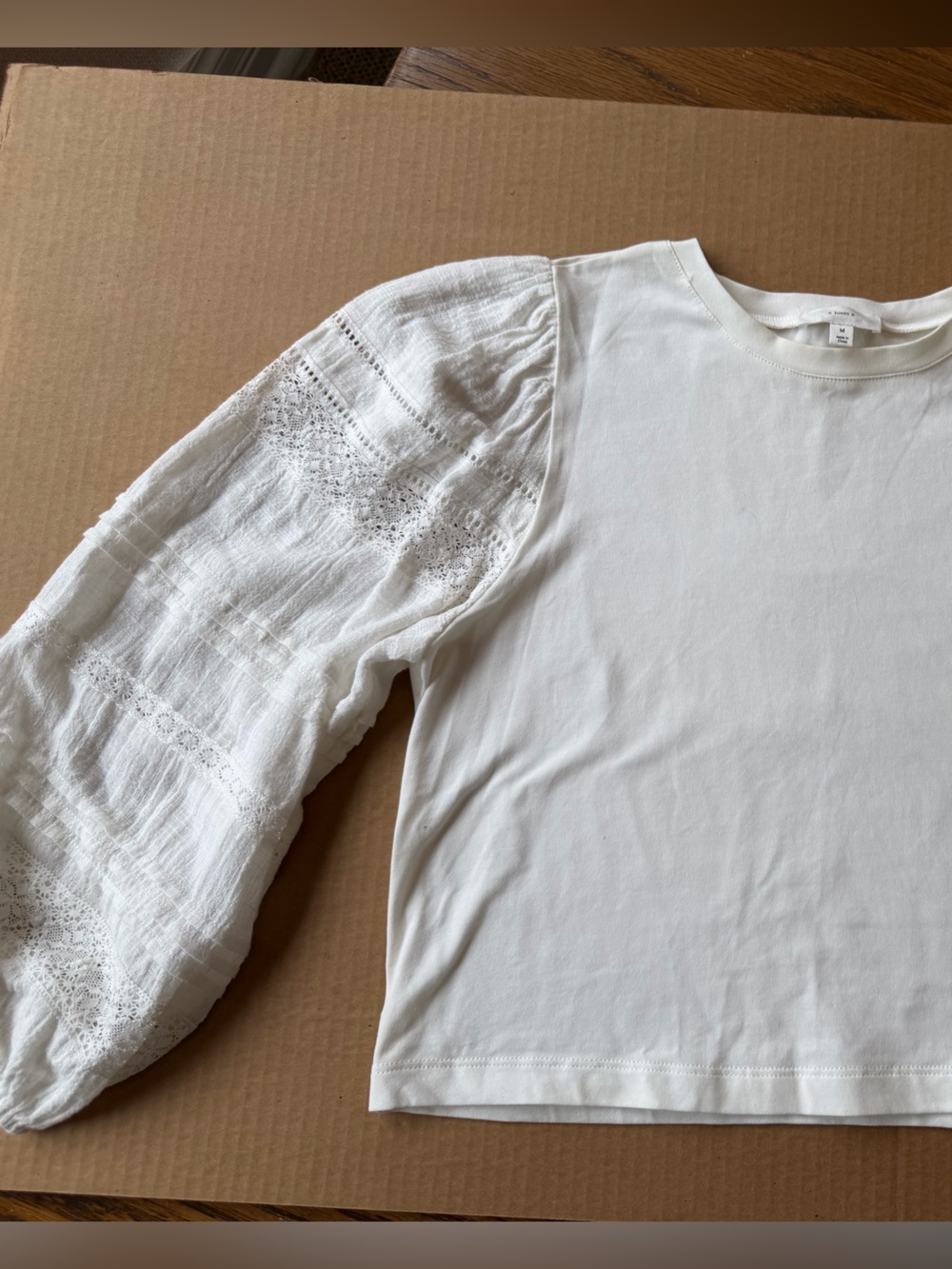 Women's White Puff-Sleeve Eyelet Blouse